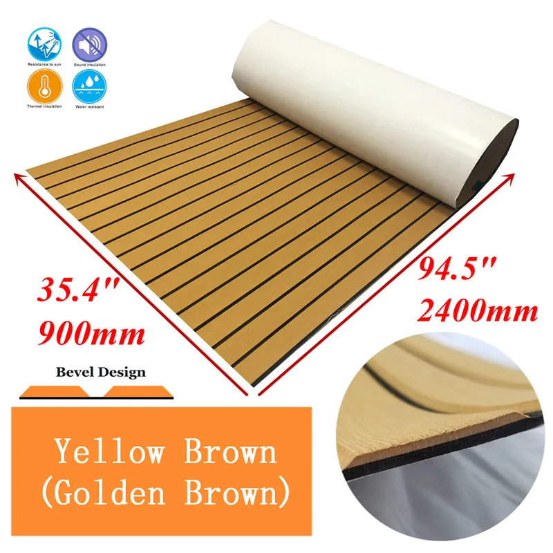 

Upgrade EVA Teak Decking Sheet For Boat Yacht Marine Flooring Carpet Non slip Mat Yellow Golden Brown In Black Accessories