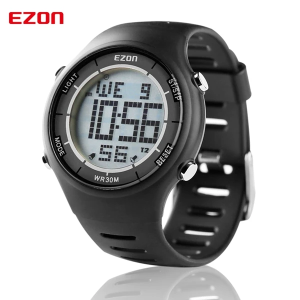 Мужские Цифровые спортивные часы для наружного бега с будильник, часы, секундомер и таймер обратного отсчета 30 м водонепроницаемый EZON L008 - Цвет: Черный