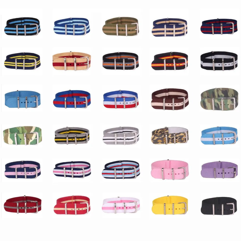 10pcs Wholesale Lot Stripe Retro 18 mm Strong Military Army abric Nylon Watch Woven Strap Band Buckle belt 18mm watchbands