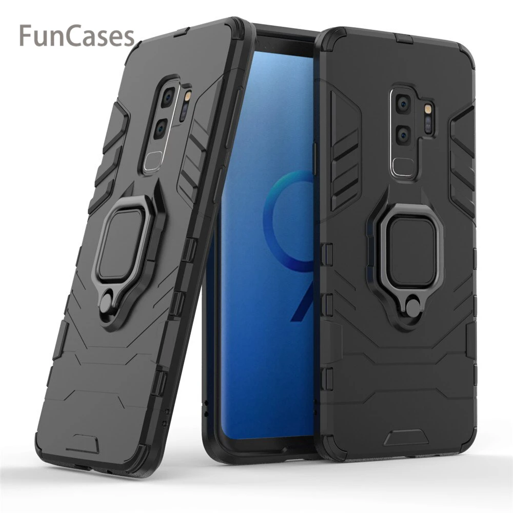 For Samsung Galaxy S9 Plus Cover Silicone and Hard PC Luxury Armor Shockproof Metal Ring Holder Case for | Мобильные телефоны и