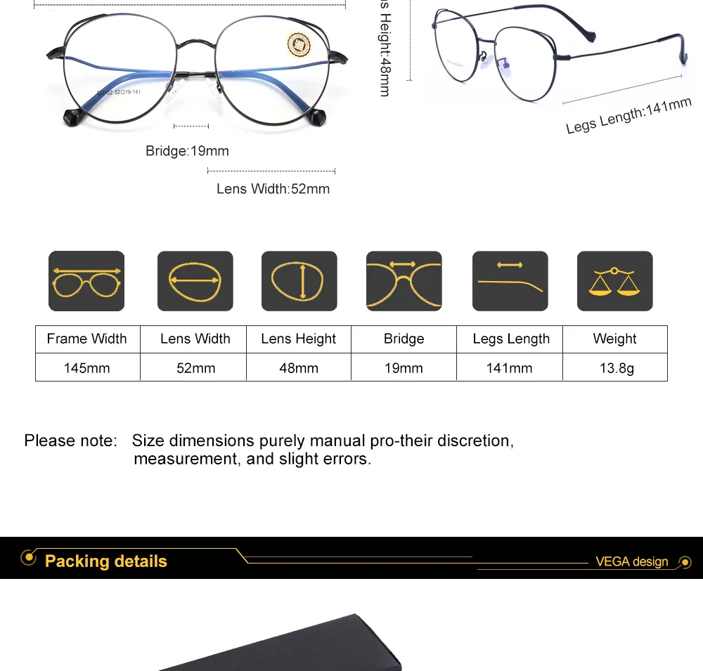 VEGA Eyewear Popular Cat Ear Spectacle Frame for Women Men Retro Glasses Frame Gold Clear Frame Glasses VG254 (9)