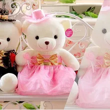 Около 40 см медведи с шляпа черный леопард костюмы и розовый Weddding платье медведи пара игрушки, свадебный подарок t6750