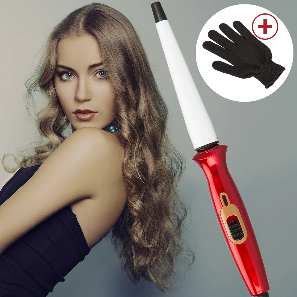 New Pro Cone Ceramic Beauty Wave Styling Tools Tapered Curling Iron Electric Curling Wand Shiny Red Hair Curler Roller 110 220v Curler Roller Hair Curlers Rollerscurling Wand Aliexpress