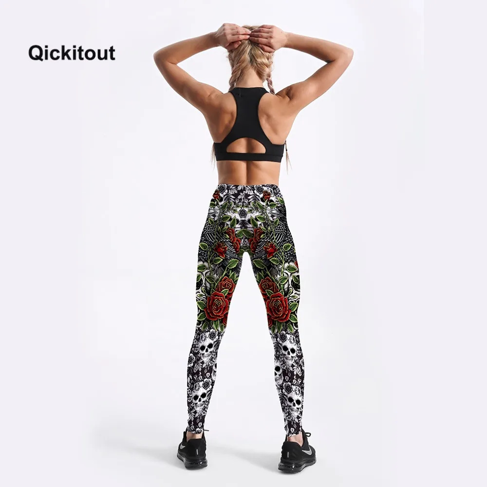 Buns Skull and Roses Vintage Style Women Leggings Trendy Personality High Waist Workout Skinny Sexy Trousers S-XXXXL
