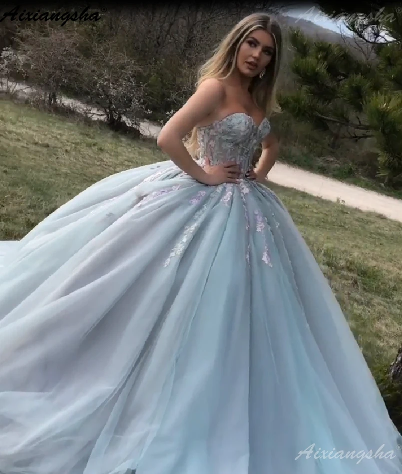 

Blue Muslim Formal Evening Dress 2019 Ball Gown Appliques Flowers Islamic Dubai Arabic Long Elegant Evening Gown Prom Dresses