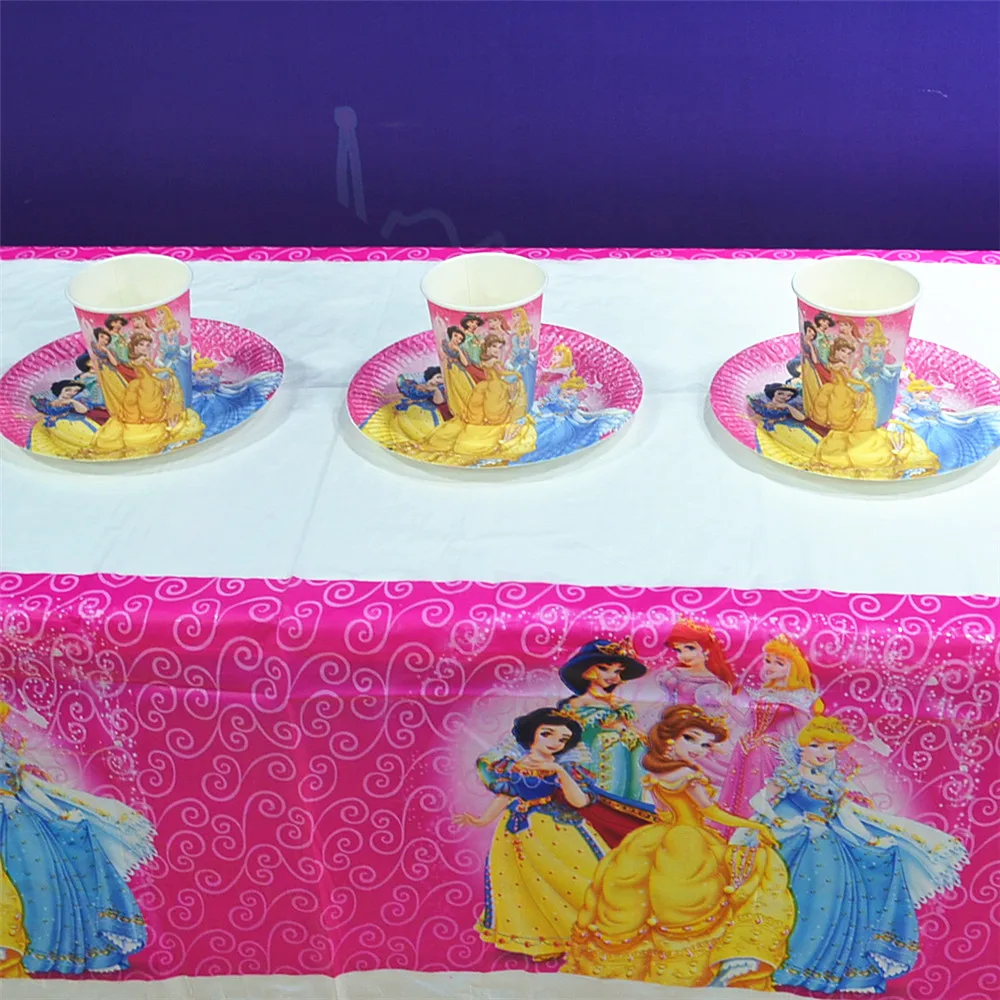 

22pcs Cartoon PrincessTheme Disposable Tableware Sets Cups Plates Plastic Tablecloth PrincessParty Supplies Favors Kids