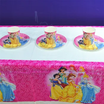

22pcs Cartoon PrincessTheme Disposable Tableware Sets Cups Plates Plastic Tablecloth PrincessParty Supplies Favors Kids