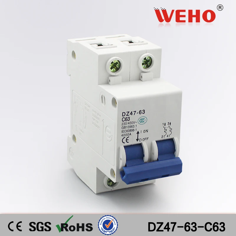 

DZ47-63-C63 63A 2P MCB Ac Best Design Cheap Price Types Miniature Circuit Breaker