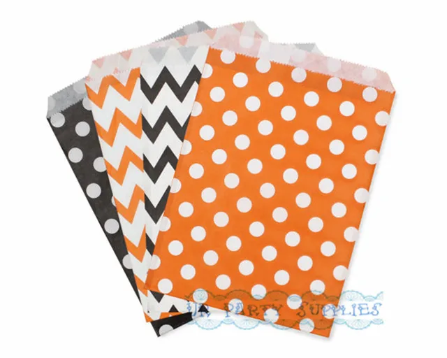 1000pcs black and orange polka dot chevron paper favor bags
