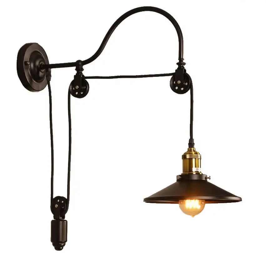 

American Pulley lift industrial wall lamp for study bar retro bedroom lamp vintage living room decoration wall light loft decor