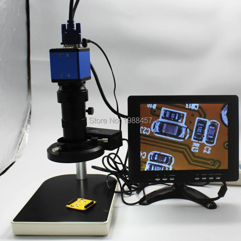 

2.0MP Digital Industrial Microscope Camera VGA Output+8X-130X Optical C-mount Lens+Light Source+Bracket+8-inch Monitor