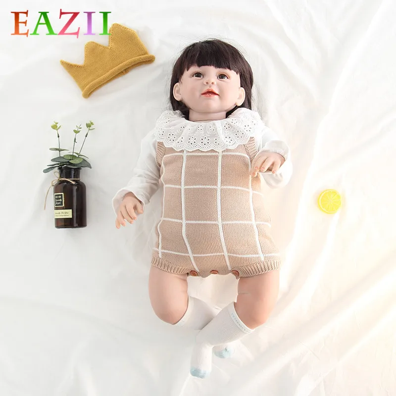 EAZII 0-24 м для маленьких девочек вязаный толстый шерстяной свитер комбинезон 2 шт. высокое качество осень детские полосатые комбинезон на бретелях костюм для девочек