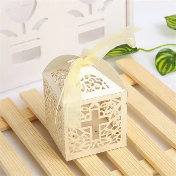 

50pcs Hollow Cross Style Wedding Dragee Candy Box Sweets Gift Favor Boxes with Ribbon Party Decoration Wedding Gifts for Guests