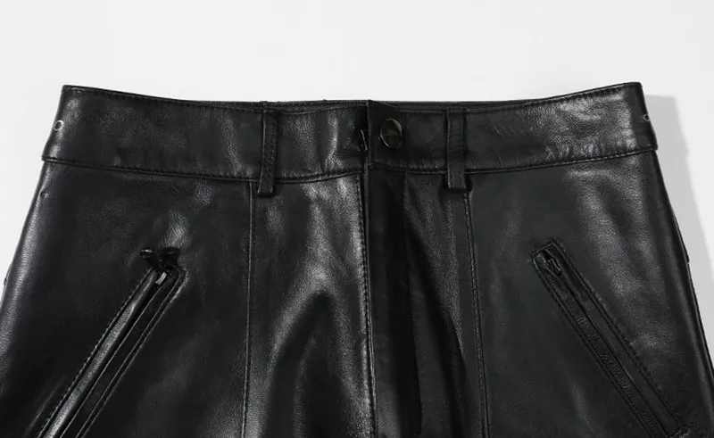 Genuine Leather Pants Women Black Office Ladies Sheepskin Autumn Winter Plus Size Streetwear Slim Fit Leather Pencil Pants