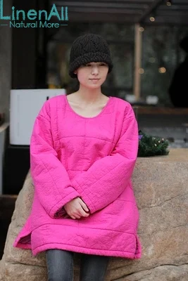 Best price at $179 Cheap Linen Clothing women's pink winter linen and cotton loose wide-waist solid pullover warm parkas outerwear