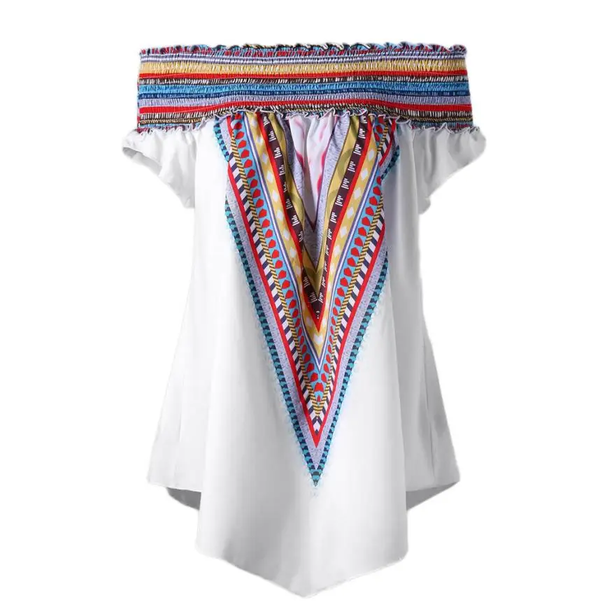 Plus Size 5XL Ladies blusas Fashion Womens specialColorful Ethnic Elastic Print Off Shoulder Tunic Blouse Tops summer 2018 #F |
