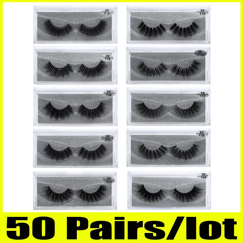 

50 Pairs 3D Mink Lashes Wholesale Transparent Stem False Eyelashes Natural Mink Eyelashes Transparent Band Eye Lashes Y-01