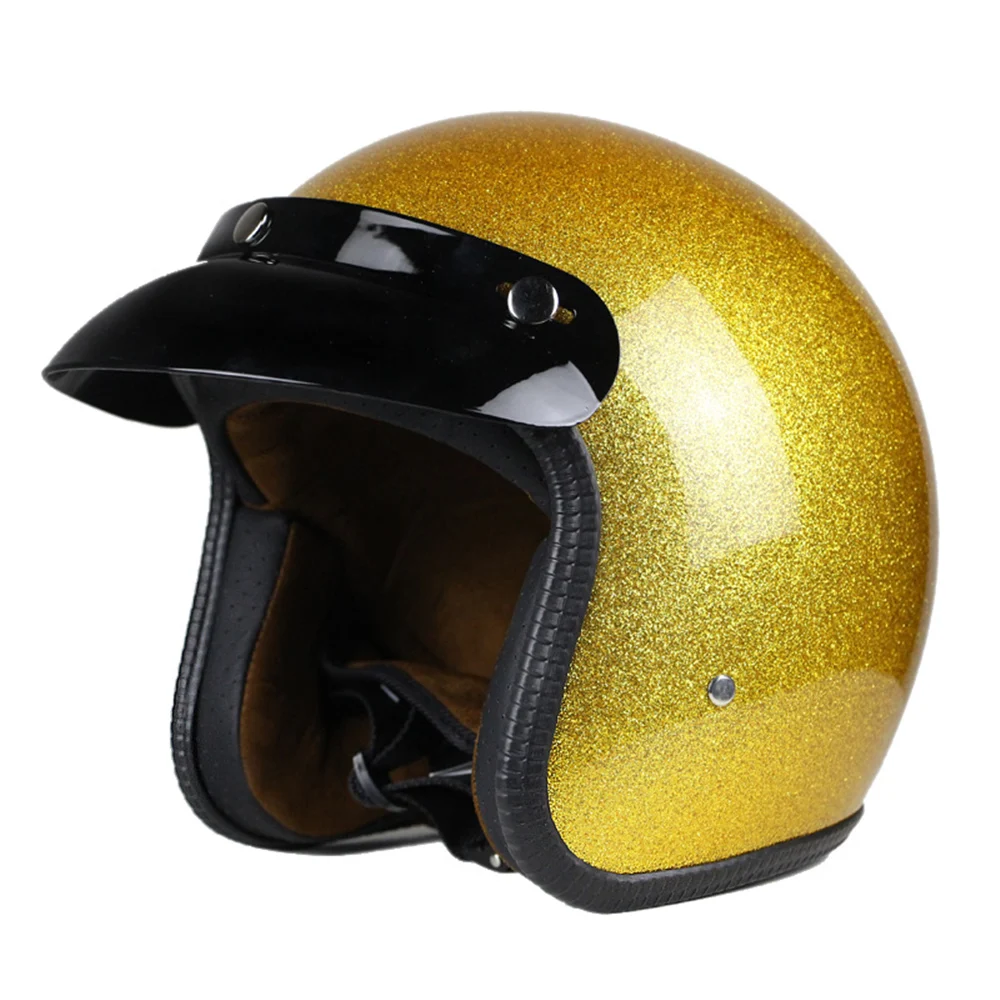 Мотоциклетный шлем Ретро Винтаж Синтетическая кожа Casco Moto Cruiser Chopper скутер Кафе Racer 3/4 открытый шлем DOT - Цвет: Bright Gold
