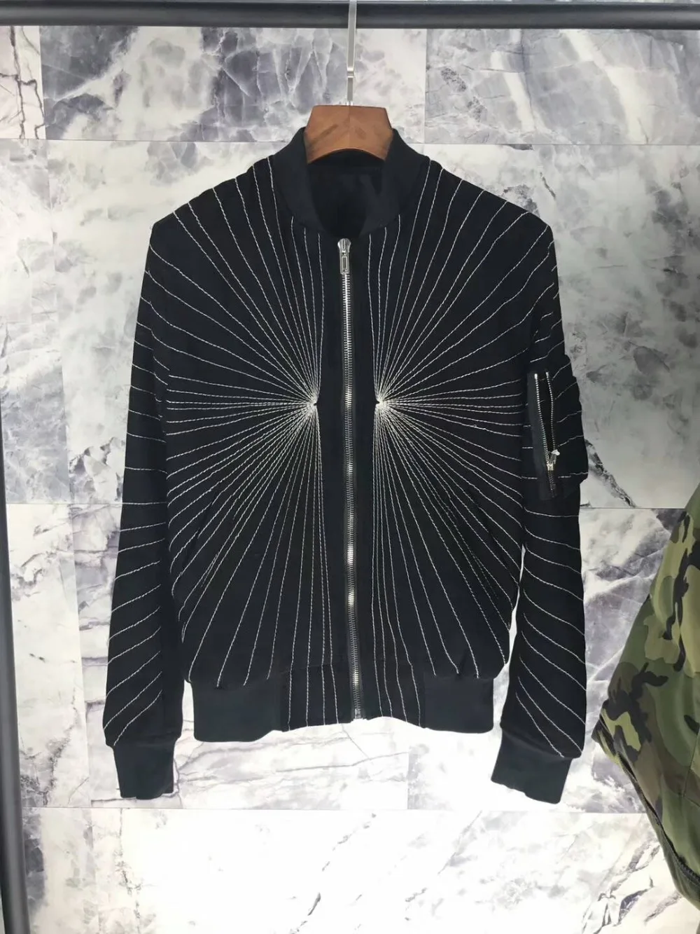 

men black explosion embroidery bomber jacket
