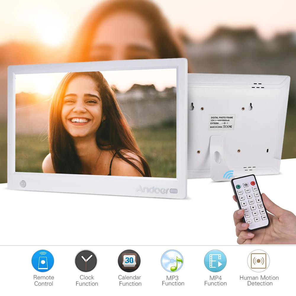 Andoer 11,6 дюймов HD ips широкоформатная цифровая фоторамка с беспроводным пультом дистанционного движения Цифровой Фотоальбом Поддержка часы календарь