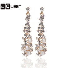2017 Luxury Simulated Pearl Long Earrings For Women Crystal Gold Color Dangle Drop Earrings Wedding Jewelry Brincos Orecchini