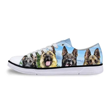 

2019 German shepherd print pattern Low-cut Vulcanized Lace-up Canvas shoes Comfortable breathable Teenagers ladies Flats shoes
