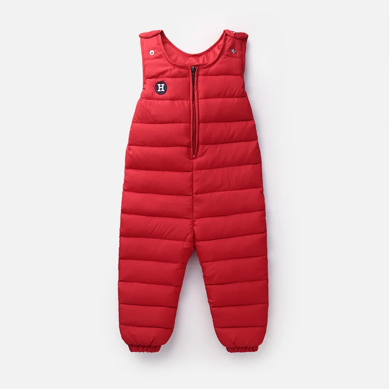 Children's Down Jacket Pants Baby Boys Outside Crotch Strap Winter Girls Siamese Kids Trousers Thick Down Vest Windproof