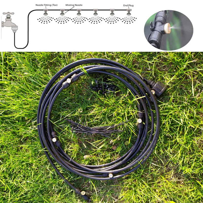 

Black Outdoor Misting Cooling System Kit for Garden Patio Watering Irrigation Fog Misting spray Lines 6 M-18 M System