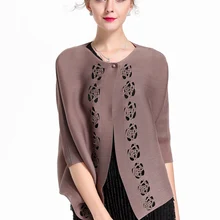 Miyake складное полое бронзовое пальто цельное женское Плиссированное пальто больших размеров