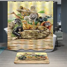 Tissu Animaux léopard Rideau De Douche Accueil Salle De Bains Rideaux 3d éléphant ours paon girafe Étanche De Bain Rideau avec Crochets