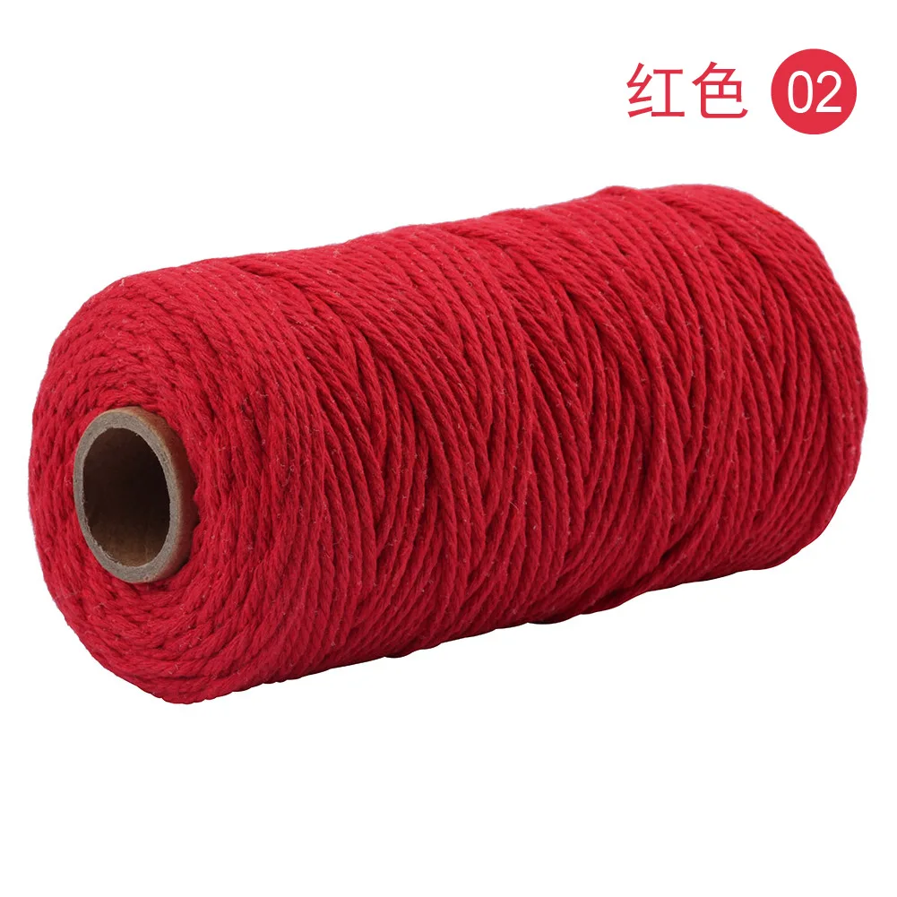 3 мм хлопковый шнур, цветная веревка, бежевая витая Цепочка макраме для рукоделия, текстильная домашняя Свадебная декоративная поставка - Цвет: Красный