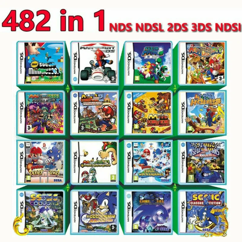

482 In 1 Video Game Cartridge Card Compilation All In 1 NDS NDSL 2DS 3DS 3DSLL NDSI Wholesale Price