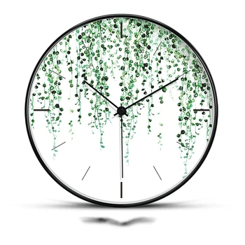 

8/12 Inch Silent Wall Clock 12 Hours Plant Pattern Needle Metal Glass Mirror Circle Watch Clocks Household Supplies Decoration