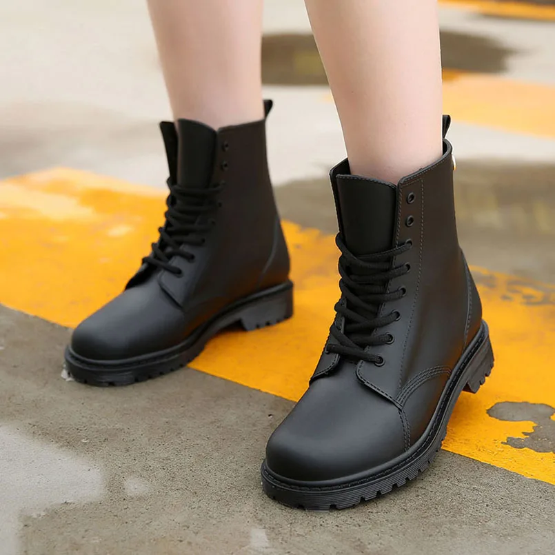 

AINER CAT New Design Rain Boots Waterproof Shoes Woman Water Rubber Lace Up Ankle Martin Boots Good Quality