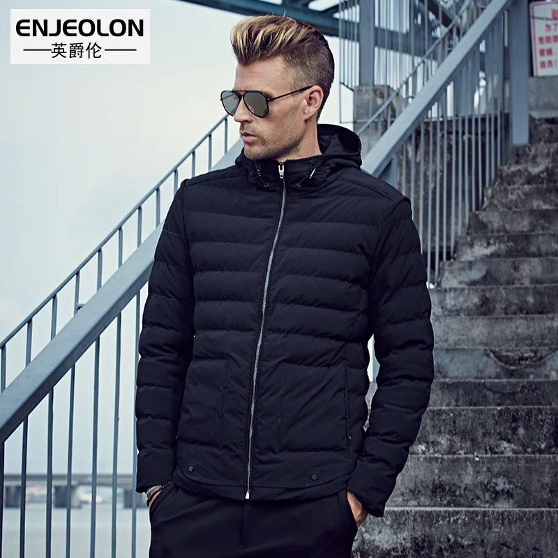 Enjeolon 브랜드 겨울 코튼 패딩 자켓 후드 방풍 자켓 남성 파커 남성 3XL 두꺼운 퀼트 후드 코트 남성 WT0229