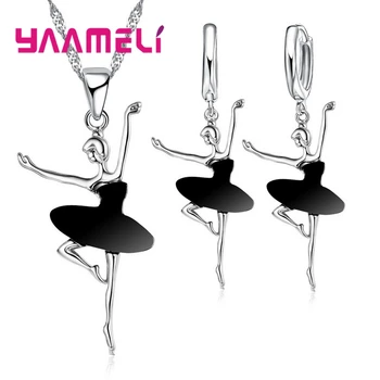 

Hot Sale Dancing Ballet Girls Shape Austrian Crystal Pendant Fashion Jewelry Sets Necklace Earrings Children Gift