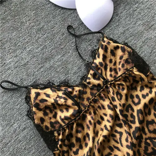 Для женщин атласное кружевное нижнее белье Babydoll с леопардовым принтом желтый