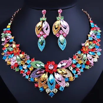 

FARLENA Wedding Jewelry Hand Painted Exquisite leaf-shaped crystal necklace earrings bridal jewelry sets
