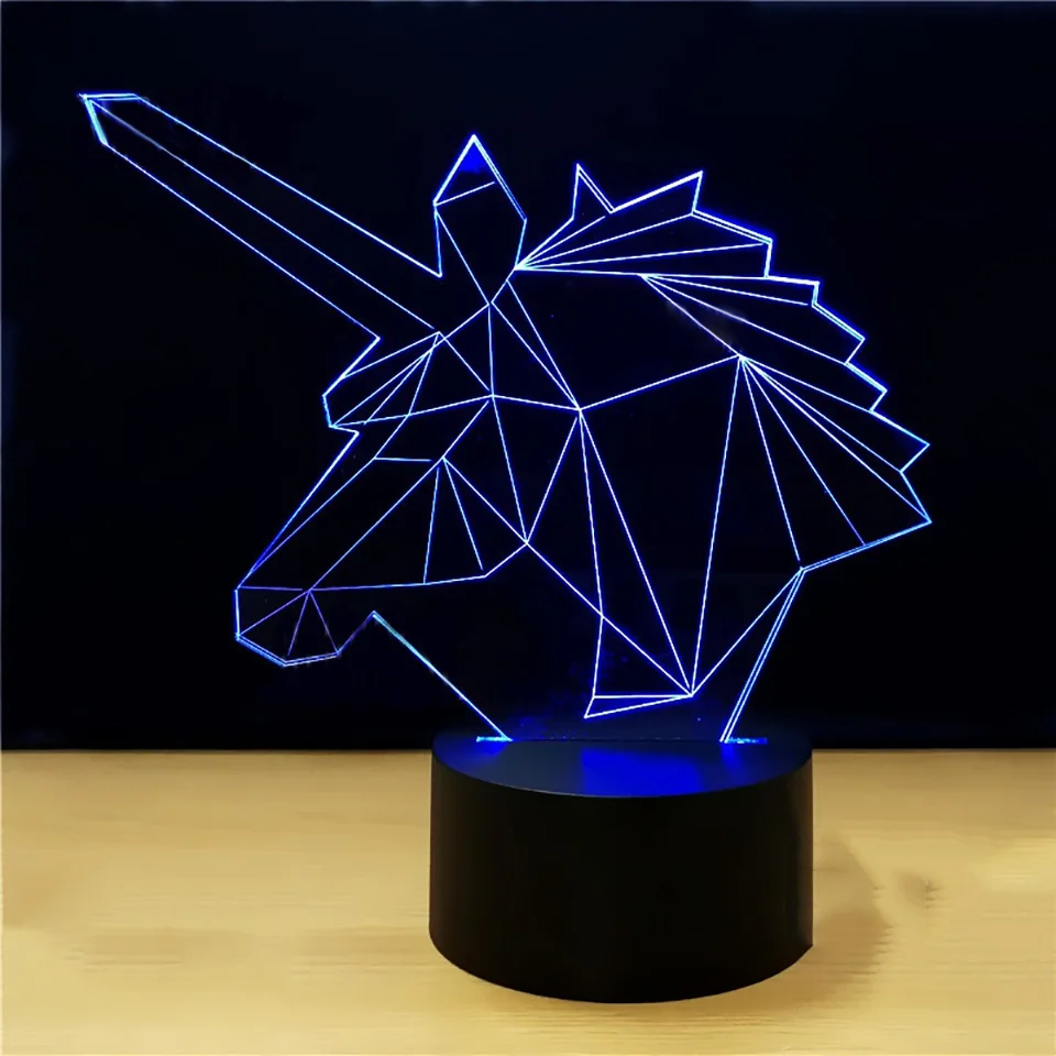 3D абстрактный Единорог моделирования Светодиодная настольная лампа малыш Спальня Освещение Декор коснитесь кнопки USB животного Luminaria