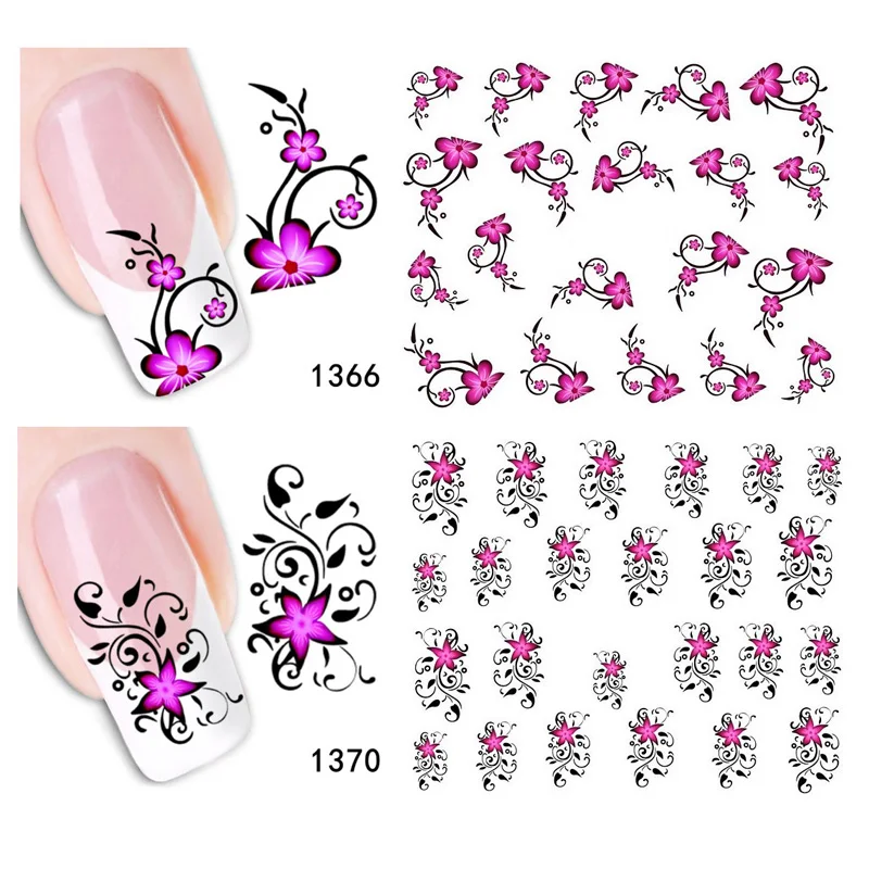 Bittb 2 шт. наклейка с цветком для ногтей изящное цветастое платье Nail Art Наклейки, водяной знак татуировки ногтей Наклейка Советы украшения инструменты для маникюра - Цвет: XF1366-XF1370