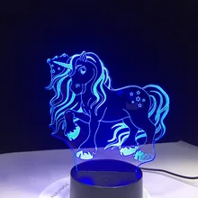 7 цветов USB милый Единорог 3D иллюзия Лампа Бытовая спальня офис светодиодный настольная лампа ребенок ночные огни Рождественские подарки 3D-1236