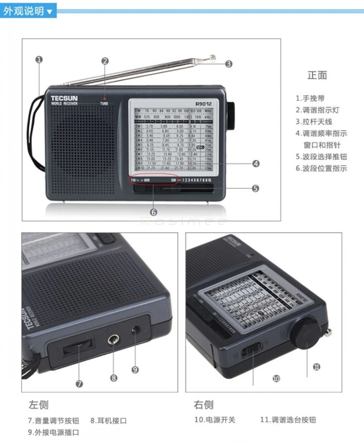 TECSUN R-9012 R9012 12 Диапазонный FM/AM/SW радио многополосный радиоприемник портативный лучший Y4122H цифровой приемник