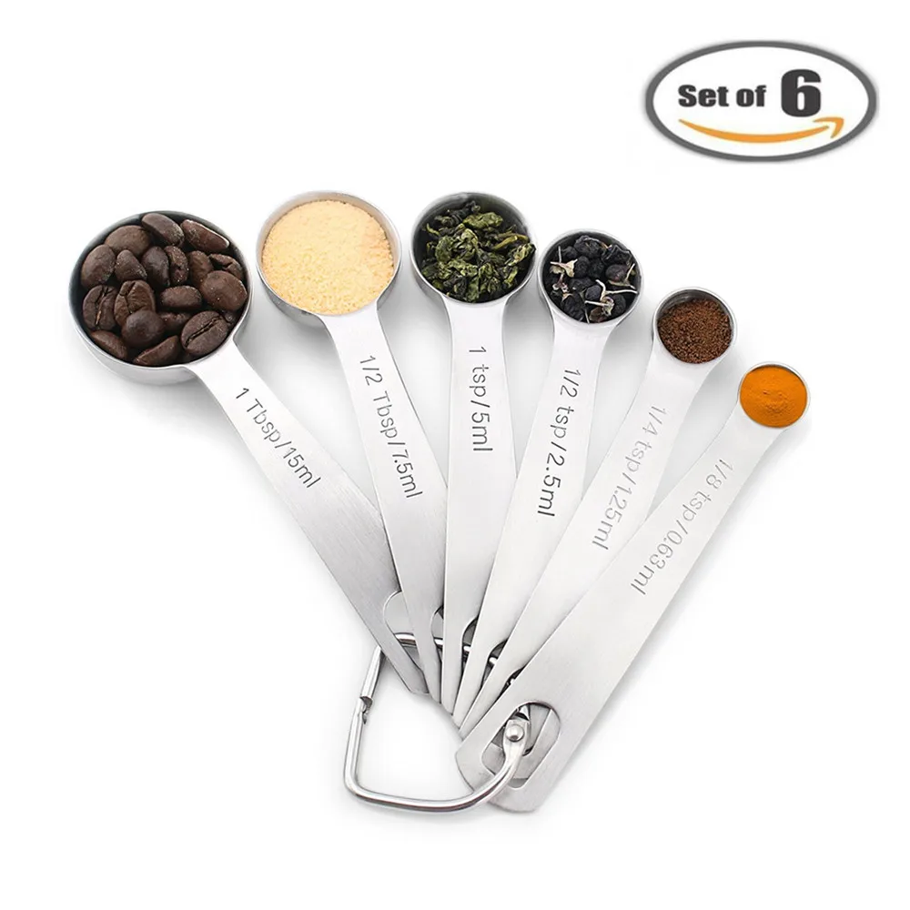 

Stainless Steel Measuring Spoons Set of 6 Space Saving Design Measure Spoon for Coffee Baking Cooking Dry and Liquid Ingredients