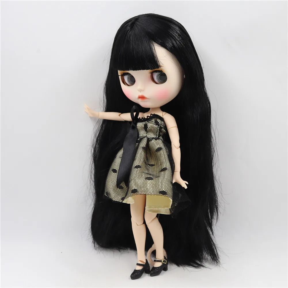 ICY DBS Blyth doll white skin joint body Black straight hair new matte face with eyebrows Lip gloss BL117 3