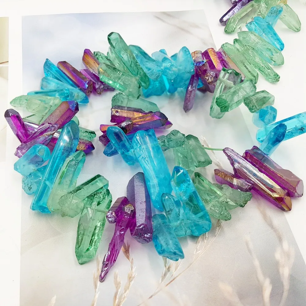 

Lii Ji Natural Raw Crystal Dyed Multi Color Blue Purple Green Top Hole Beads Approx 4x20-5x30mm 38cm