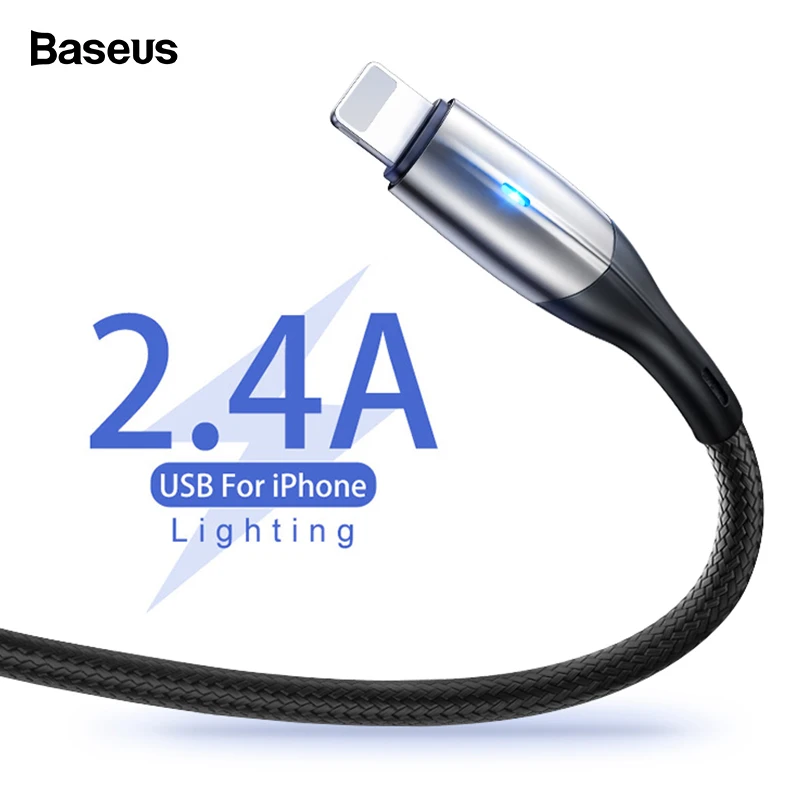 Baseus 2.4A الإضاءة كابل يو اس بي ل فون Xs ماكس Xr X S 8 7 6 5 s باد سريع شحن شاحن كابل البيانات الحبل الهاتف المحمول الكابلات