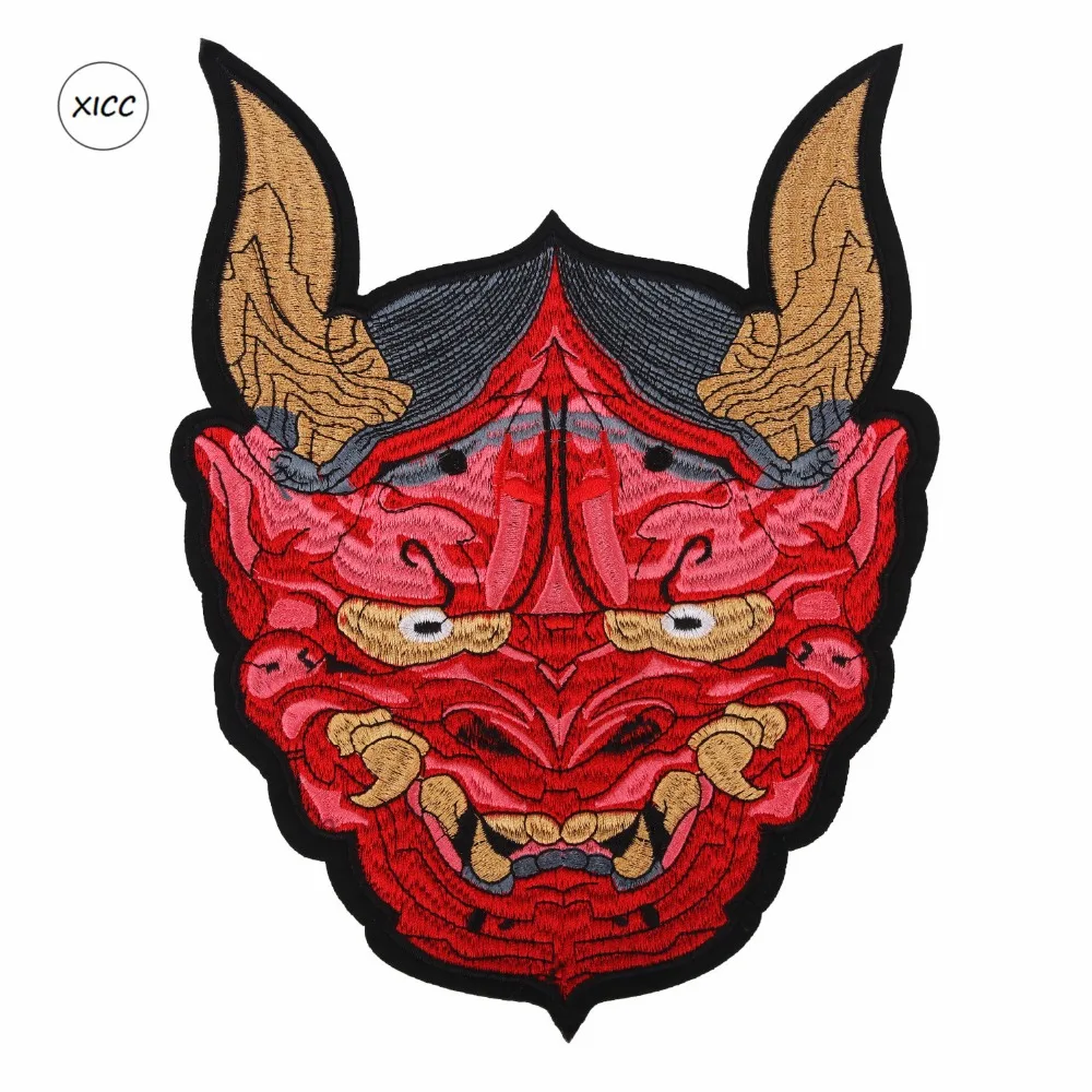 

XICC Big Size Red Tauren Cartoon Chinese Nationality Embroidery Patch Iron On Jacket Cow Head Thermal Stickers On Clothes Iron