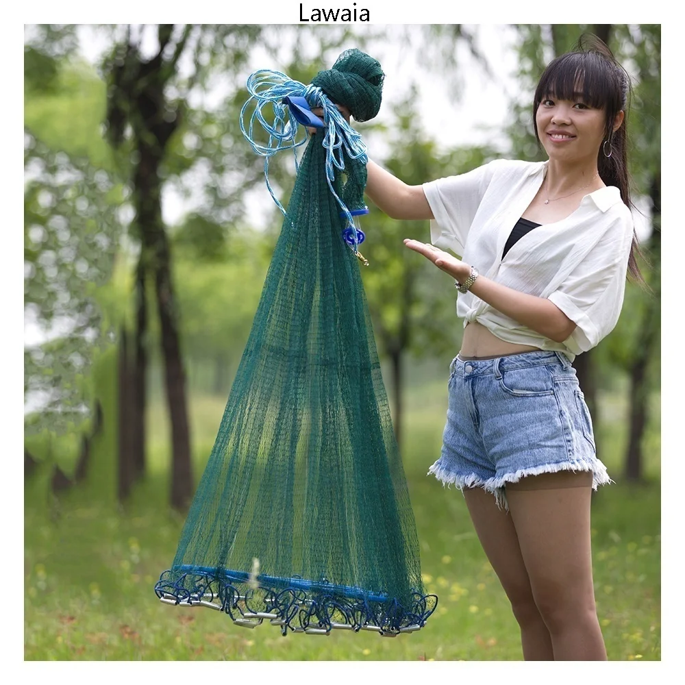 

Lawaia Fishing Net 2.4-7.2m Iron Sinker Hand Throw Cast Nets America Style Twisted Wire Fly Fishing Gear Ring Fishing Network