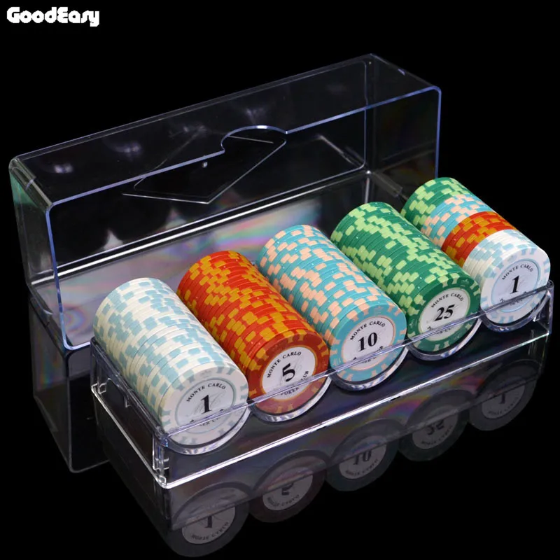 100200300400500 казино Техасский глиняный покерный чип наборы Pokers Алюминиевый Чемодан с игральными картами и кубиками и дилером - Цвет: 100pcs with lid