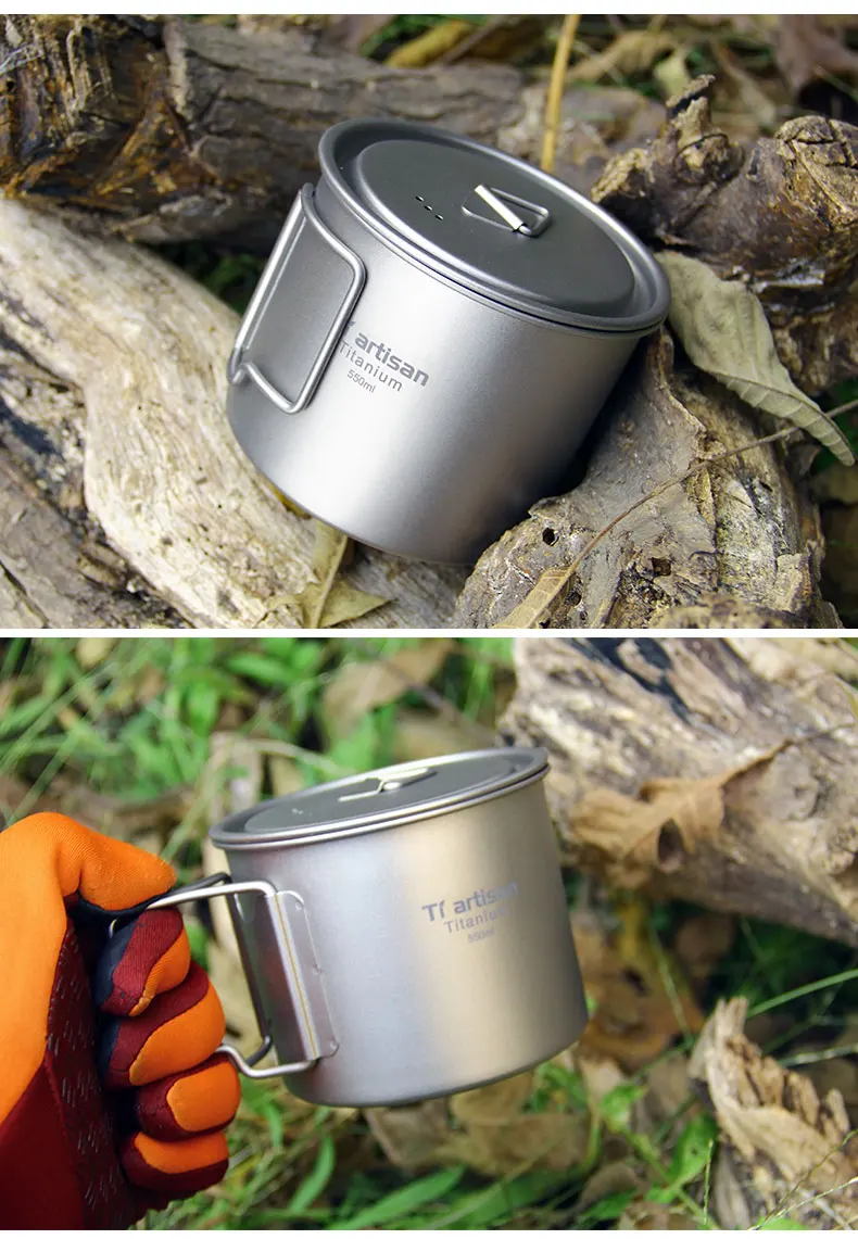 Tiartisan titânio puro 550ml acampamento ao ar